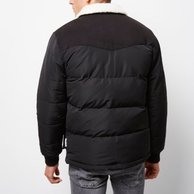 Black Bellfield borg collar puffer jacket